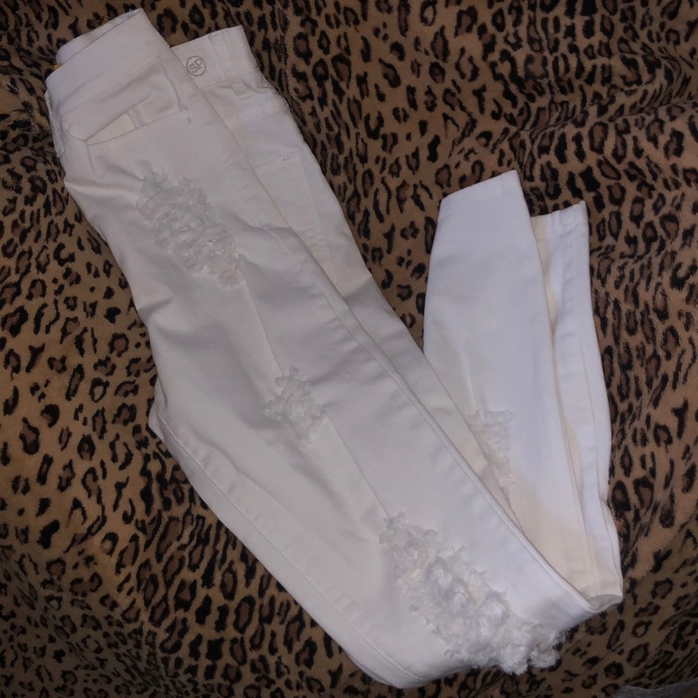 High waisted ripped white skinny jeans - size 5